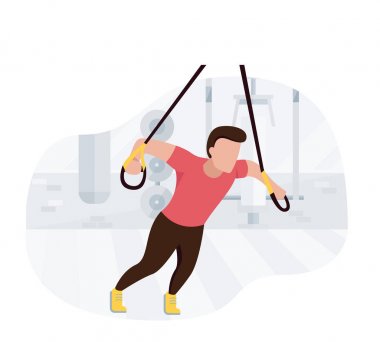 Fit adam trx üzerinde vücut ağırlığı egzersizleri yapıyor çalışıyor. Fitness gücü eğitim egzersiz.