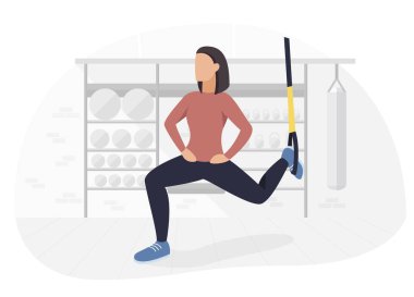 Fit kadın trx vücut ağırlığı egzersizleri yapıyor üzerinde çalışıyor. Fitness gücü eğitim egzersiz.