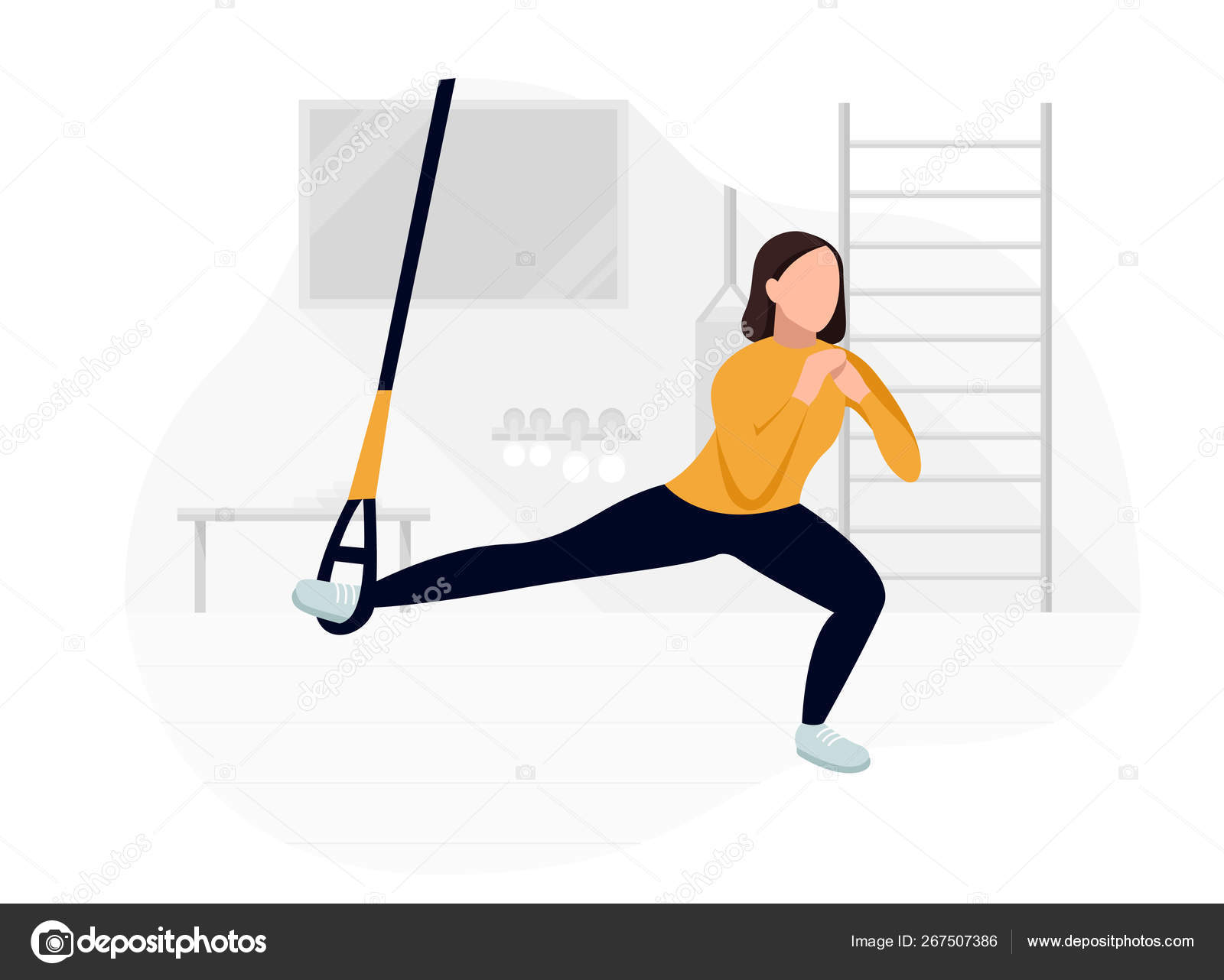 몸 무게 운동을하고 trx에 밖으로 운동 하는 여자를 적합. 피트니스 근력 운동 운동. 스톡 벡터 - ©undrey 267507386