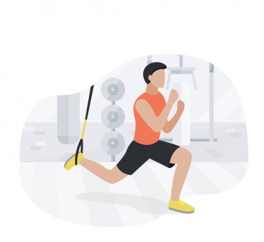 Fit adam trx üzerinde vücut ağırlığı egzersizleri yapıyor çalışıyor. Fitness gücü eğitim egzersiz.