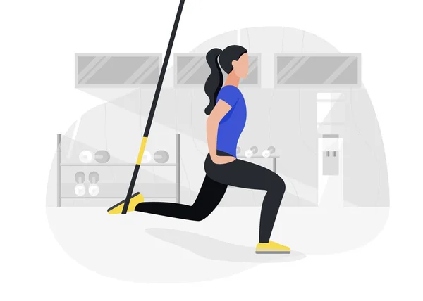 Fit vrouw trainen op TRX het doen van lichaamsgewicht oefeningen. Fitness krachttraining training. — Stockvector