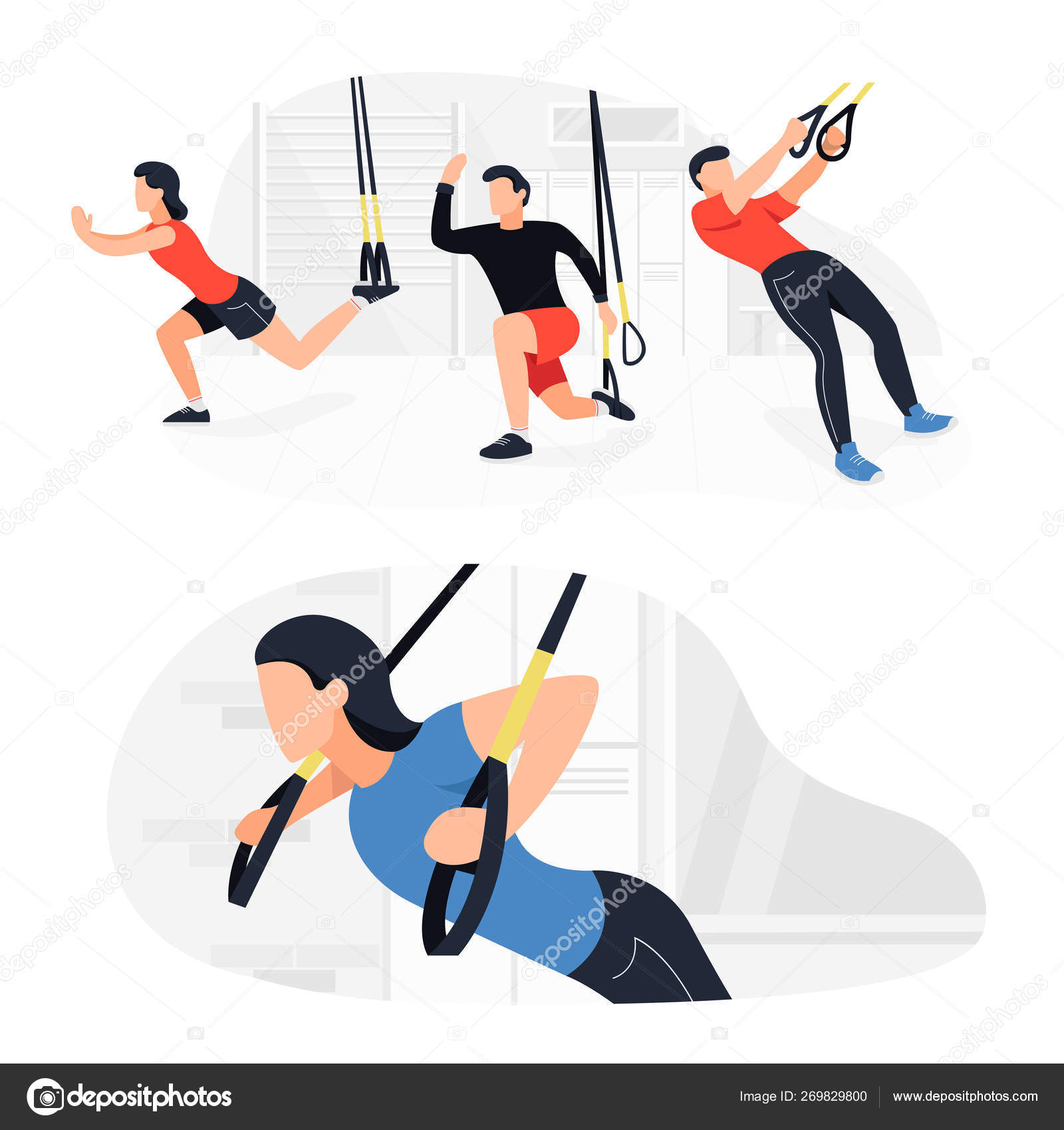 몸 무게 운동을하고 trx에 밖으로 운동하는 사람들을 적합. 피트니스 근력 운동 운동. 스톡 벡터 - ©undrey 269829800