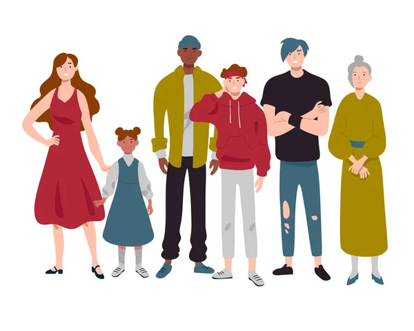 Group of people of different ages childhood, youth, middle and old — Stock Vector