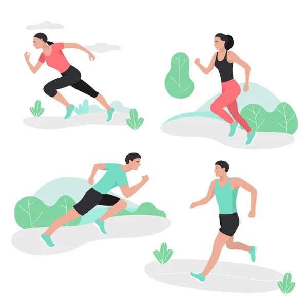 İnsanlar spor sprint erkek ve kadın çalıştıran. — Stok Vektör