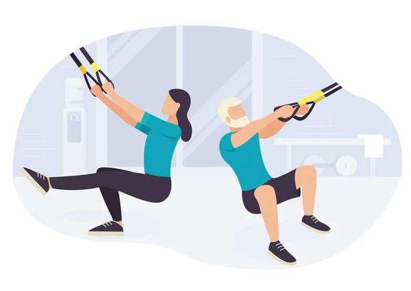 Trx fitness eğitimi egzersiz üzerinde çalışan insanlar — Stok Vektör
