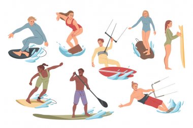 Su sörfü, binicilik üzerine aktiviteler yapan insanlar. Yaz eğlence.