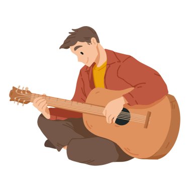 Adam gitar çalıyor. Müzisyen. Müzikal performans. Vektör