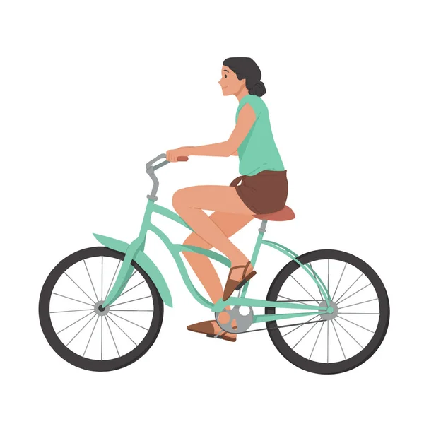 Menina andar de bicicleta, mulher no vetor de bicicleta —  Vetores de Stock