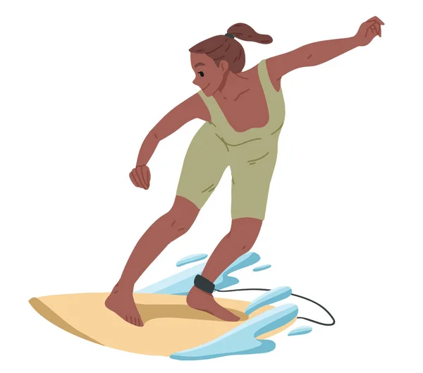 Dívčí surfování, jízda po vodě. Letní čas. — Stockový vektor