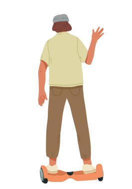 Kendini dengeleyen scooter'a binen adam.