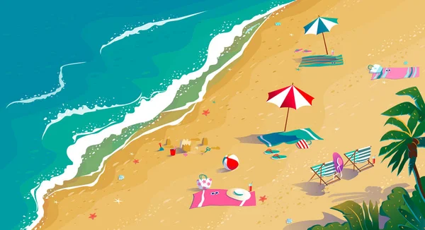 Vacances d'été, mer et sable, vue sur la plage tropicale . — Image vectorielle