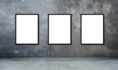 Beton duvar çimentosu dokusunda boş çerçeve