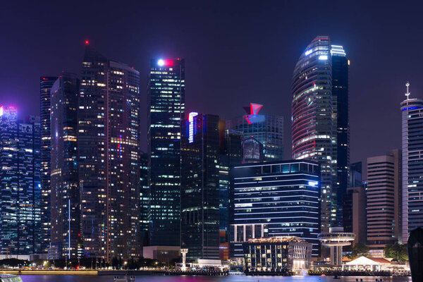 Cityscape downtown. Night city urban skyline Singapore.