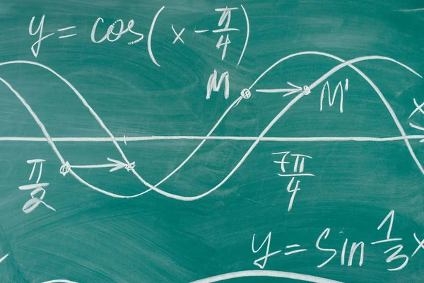 Trigonometria. Escola Chalkboard Gráficos de função Aula de matemática . — Fotografia de Stock