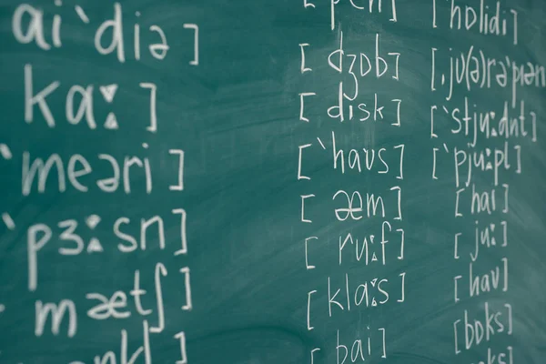 Aprender inglês Aula de aula de inglês Chalkboard Alfabeto fonético internacional . — Fotografia de Stock