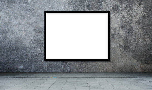 Blank frame template for place image or text on the concrete wall.