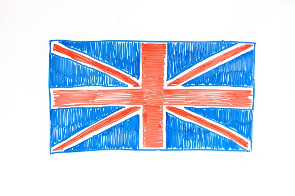 Bandera británica dibujada con marcadores en el tablero. Aprender inglés, escuela de idiomas . — Foto de Stock