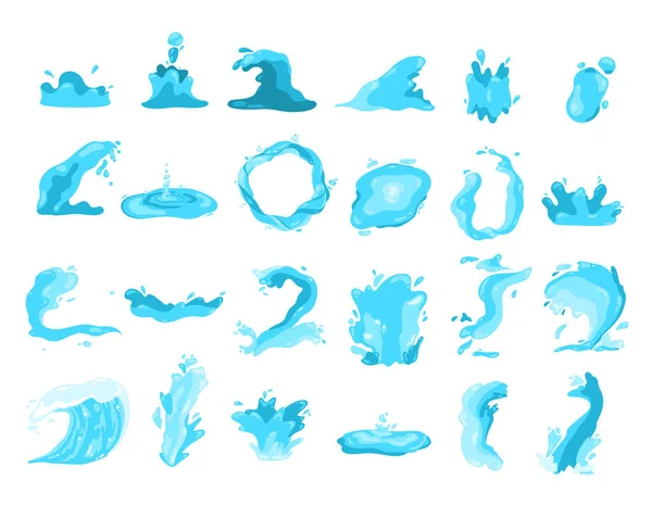 Salpicaduras de agua colección olas azules símbolos ondulados — Vector de stock