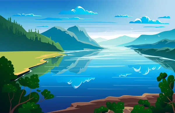 Día soleado, verano, hermoso paisaje natural Vector ilustración — Archivo Imágenes Vectoriales