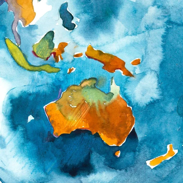 Aquarel met de hand getekend kaart van Australië. Aquarelillustratie — Stockfoto
