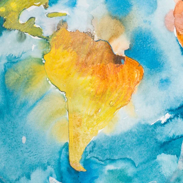 수채화 손으로 그린 남아메리카 지도. 수채 색 삽화. — 스톡 사진