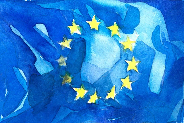 Прапор Європейського Союзу. Приклад з аквареллю.. — стокове фото