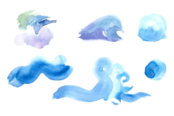 Salpicos de água onda azul símbolo ondulado watecolor — Fotografia de Stock