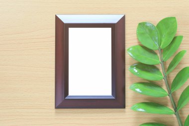 Vintage Fotoğraf karesinde bir ahşap zemin ve dal yaprak yeşil bir kenara koymak ve için kopya uzayda koymak fikir, konsept tasarımı için var.