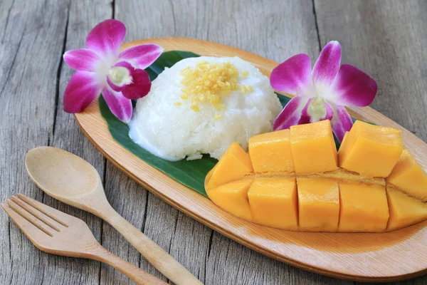 Mango Lepkavá Rýže Populární Tradiční Dezert Thajska — Stock fotografie
