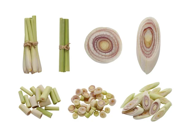 Fresh Lemongrass Set Isolated White Background Have Clipping Paths Function — Stock Photo, Image