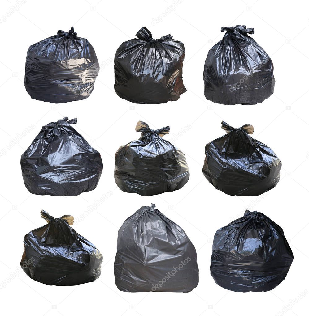Set of Garbage bag have waste inside isolated on white background and have clipping path.