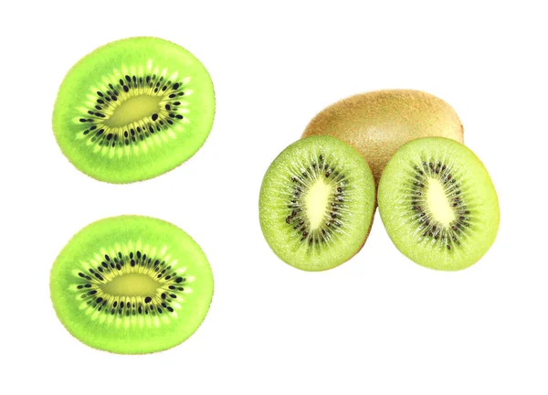 Set Proaspăt Fructe Kiwi Izolat Fundal Alb — Fotografie, imagine de stoc