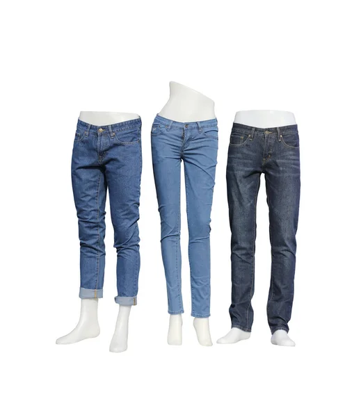 Conjunto Maniquíes Jeans Azules Aislados Sobre Fondo Blanco Con Función —  Fotos de Stock