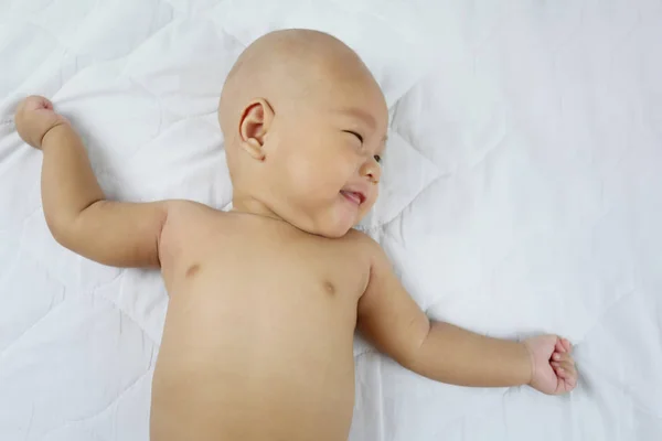 Asian Infant Sleep Bed Laughing Happy Concept Health Growth — Stock Photo, Image