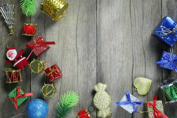 Equipo Decoración Navidad Suelo Madera Tienen Espacio Para Copiar Concepto —  Fotos de Stock