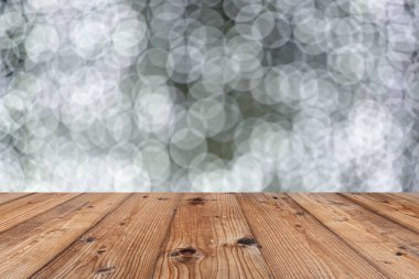 Eski ahşap zemin Noel bokeh zemin üzerinde kahverengi ve iş kavramı tasarımınızda için kopya alanınız.