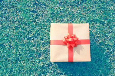 Vintage renk kutusunda çim Noel, yılbaşı, Sevgililer günü veya yıl dönümü günü için hediye ve iş kavramı tasarımında için kopya alanınız.