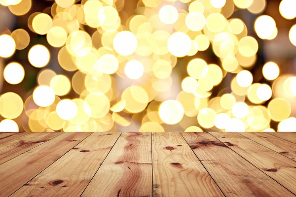 Eski ahşap zemin Noel bokeh zemin üzerinde kahverengi ve iş kavramı tasarımınızda için kopya alanınız.