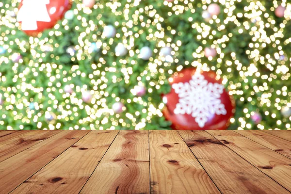 Piso Madeira Velho Marrom Fundo Bokeh Natal Tem Espaço Cópia — Fotografia de Stock