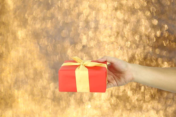 Red Gift Box Voor Klaar Voor Kerst Concept Met Gouden — Stockfoto