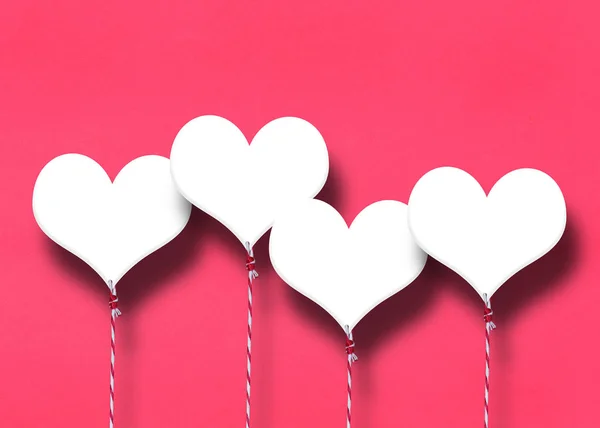 Aşk Sevgililer Günü Için Kırmızı Kağıt Arka Plan Beyaz Kalpler — Stok fotoğraf