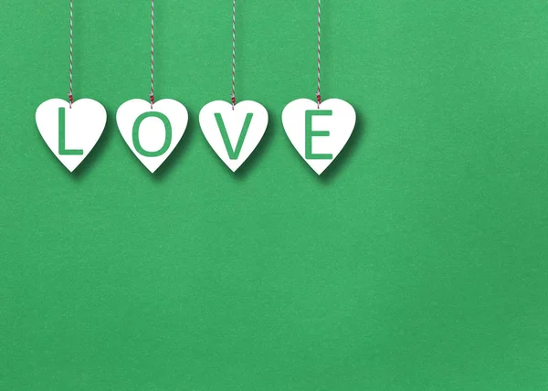 White Hearts Green Paper Background Concept Love Valentine Day — стоковое фото