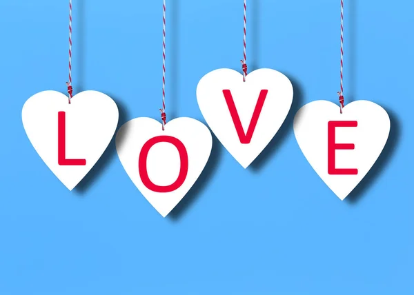 Cuori Bianchi Sfondo Carta Blu Concetto Amore San Valentino — Foto Stock