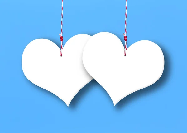 Białe Serca Tle Niebieski Papier Dla Koncepcja Miłość Valentine Day — Zdjęcie stockowe