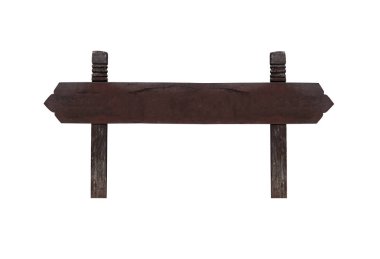 Beyaz arkaplanda izole edilmiş eski tahta tabela.