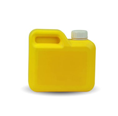Beyaz arka planda izole edilmiş sarı galon plastik şişe..