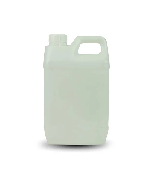 Witte gallon plastic fles geïsoleerd op witte achtergrond. Stockafbeelding