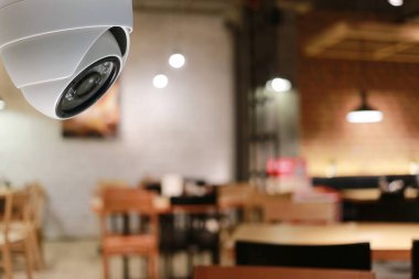 Güvenlik sistemleri için kahve kafe ekipmanındaki CCTV aracı.