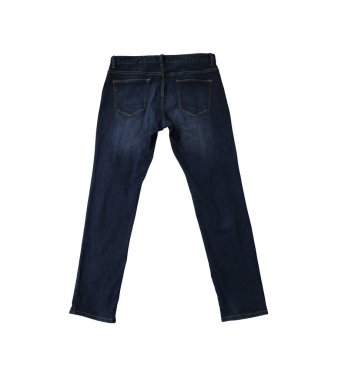 Beyaz arka planda izole edilmiş mavi kot pantolon ve kullanışlı ve hızlı kullanım için kırpma yolları var.