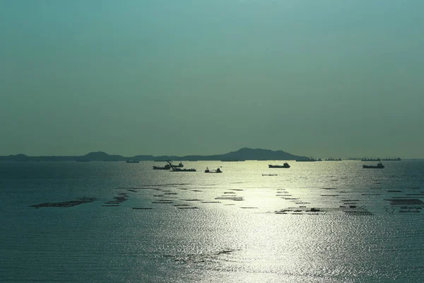 Solnedgång Utsikt Över Koh Sichang Och Lastfartyg Havet — Stockfoto